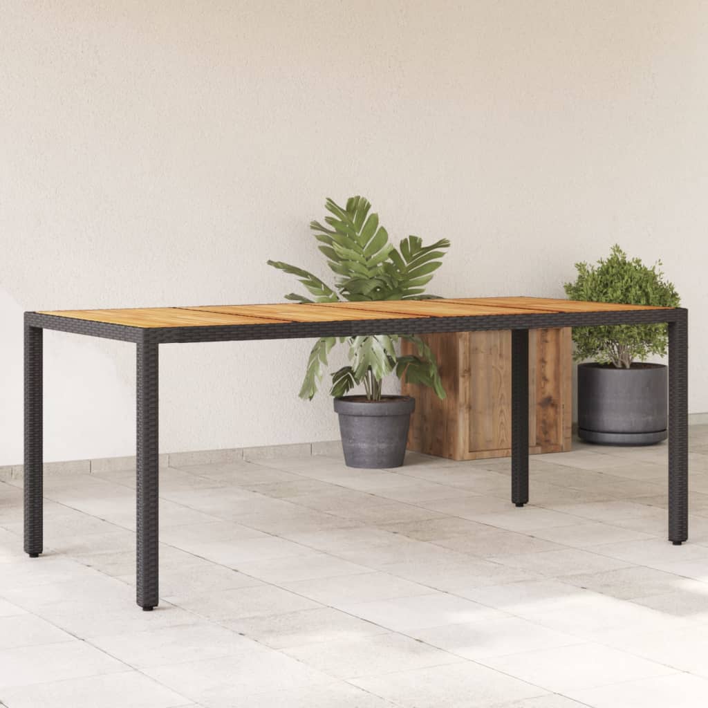 Puutarhapöytä akaasia pöytälevy musta 190x90x75 cm polyrottinki