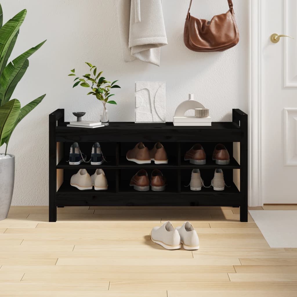 Eteisen Penkki Musta 110X40X60 Cm Täysi Mänty