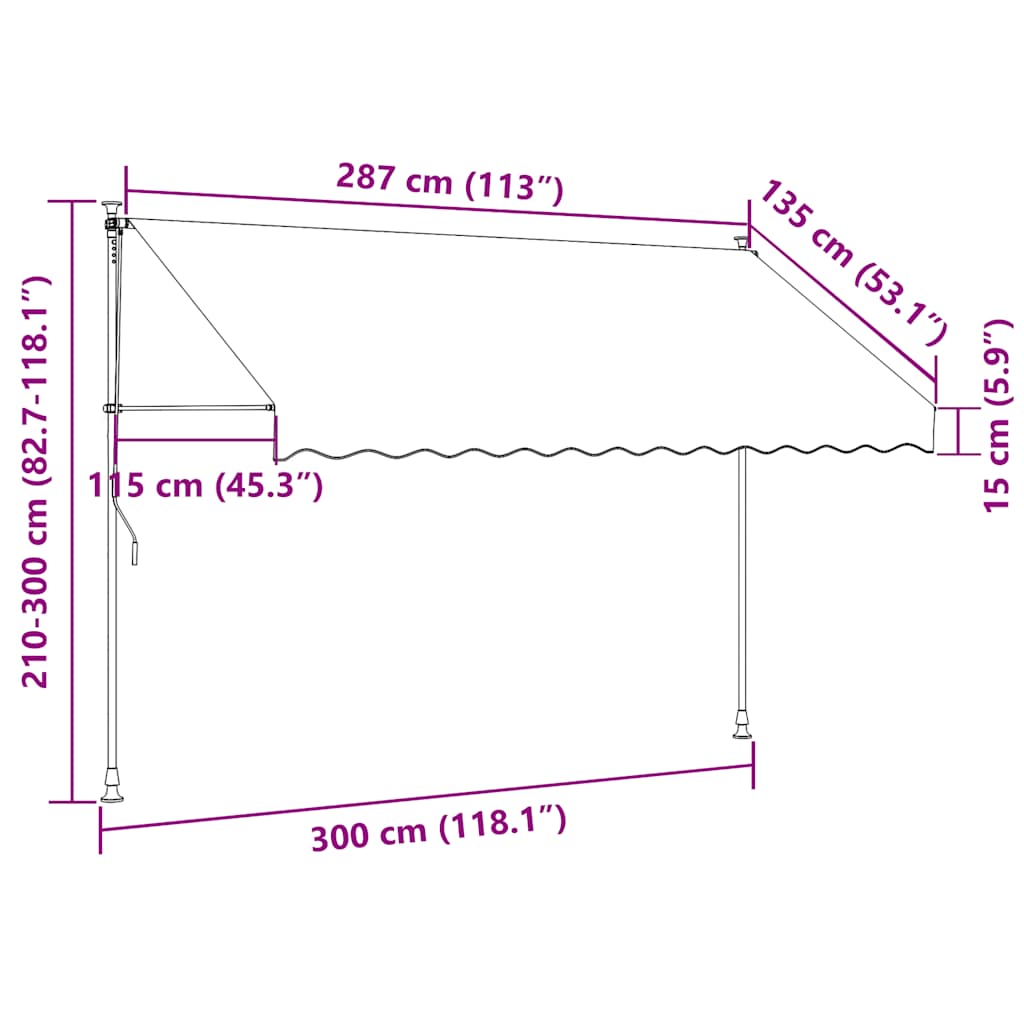Sisäänkelattava markiisi LED-valoilla 300 cm keltainen/sininen