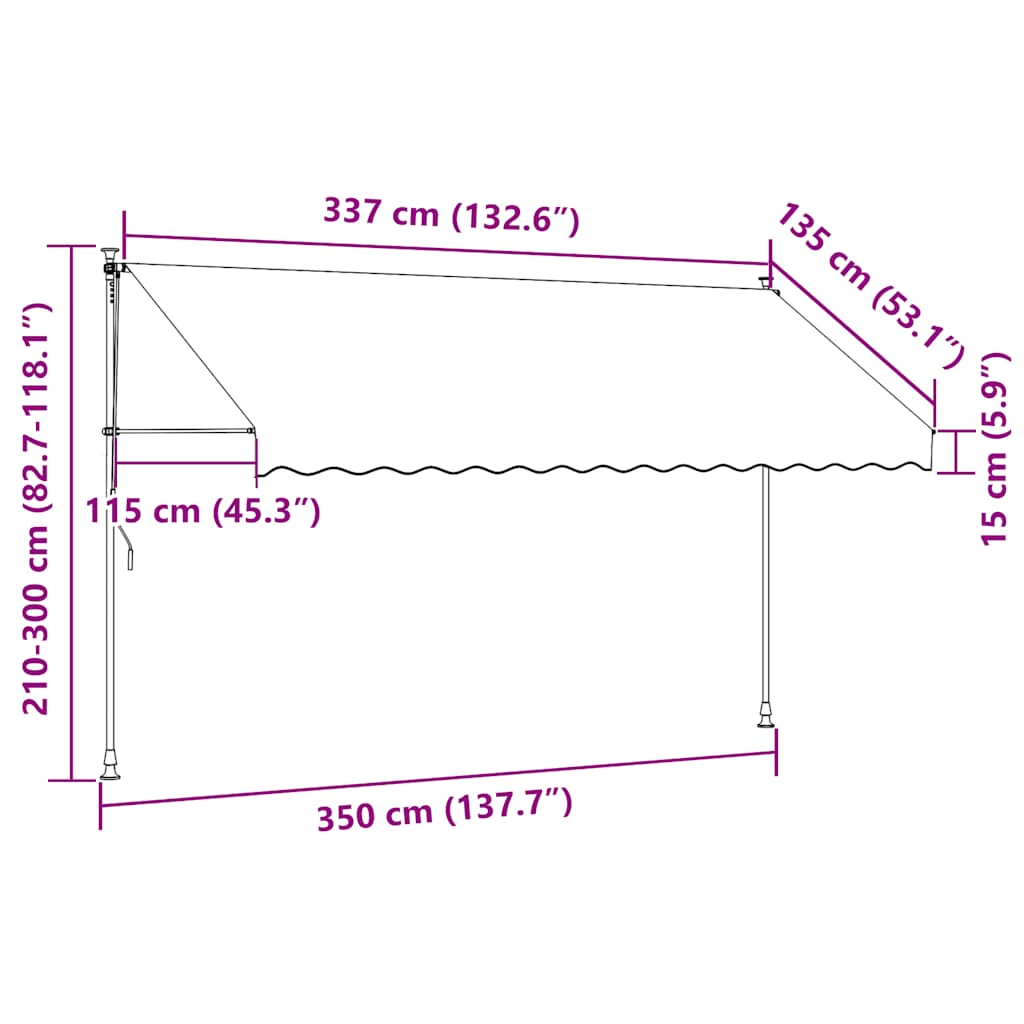 Sisäänkelattava markiisi LED-valoilla 350 cm antrasiitti