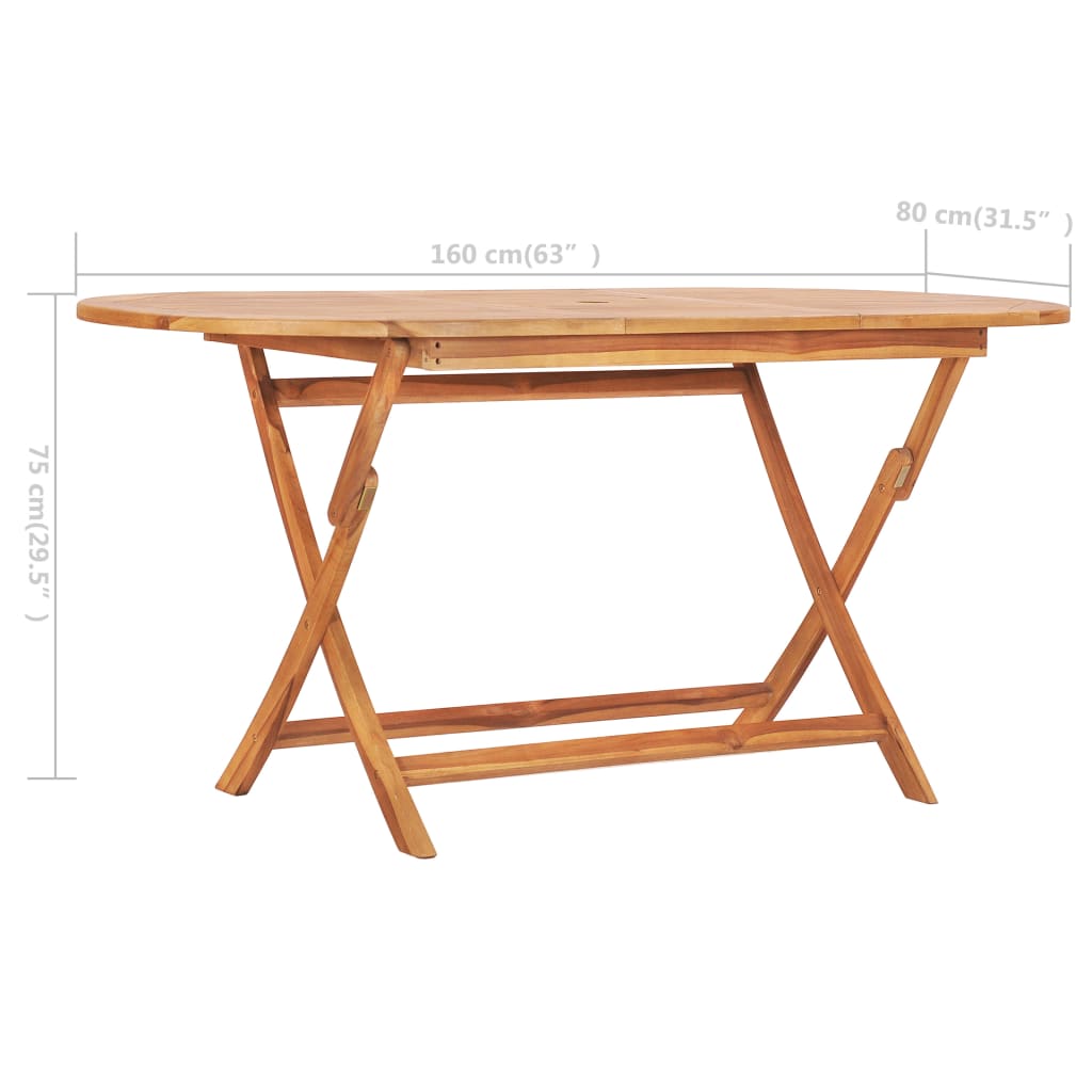 Kokoontaitettava puutarhapöytä 160x80x75 cm täysi tiikki