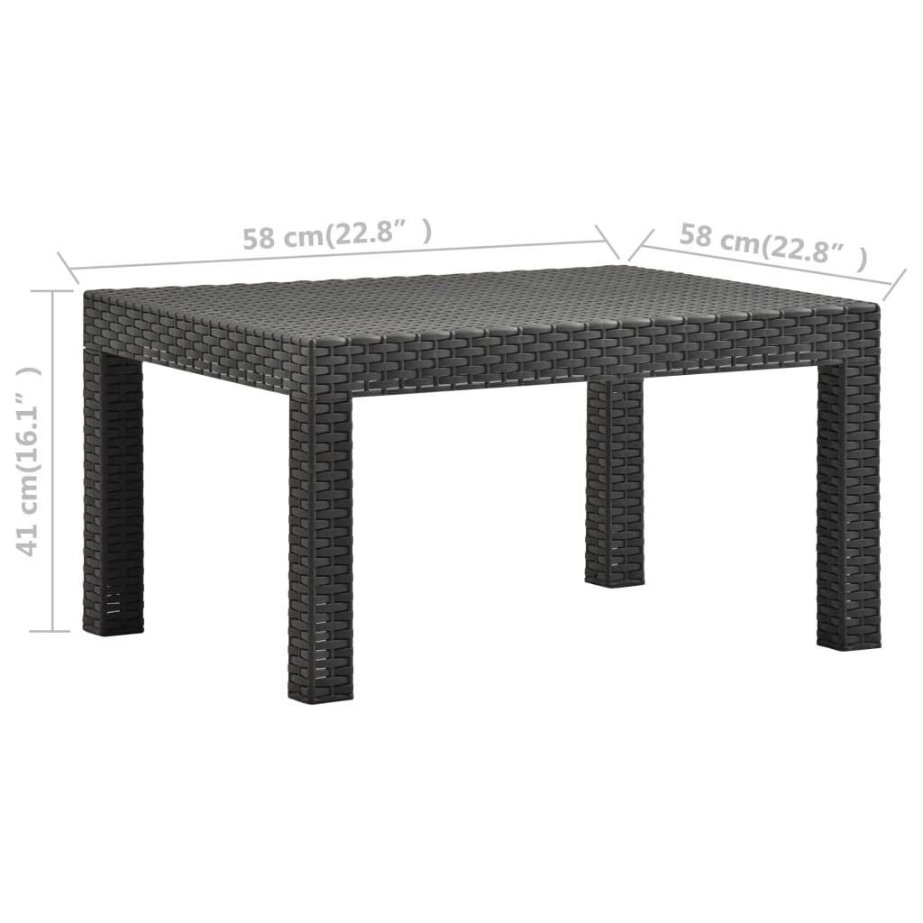 Puutarhapöytä antrasiitti 58x58x41 cm PP rottinki