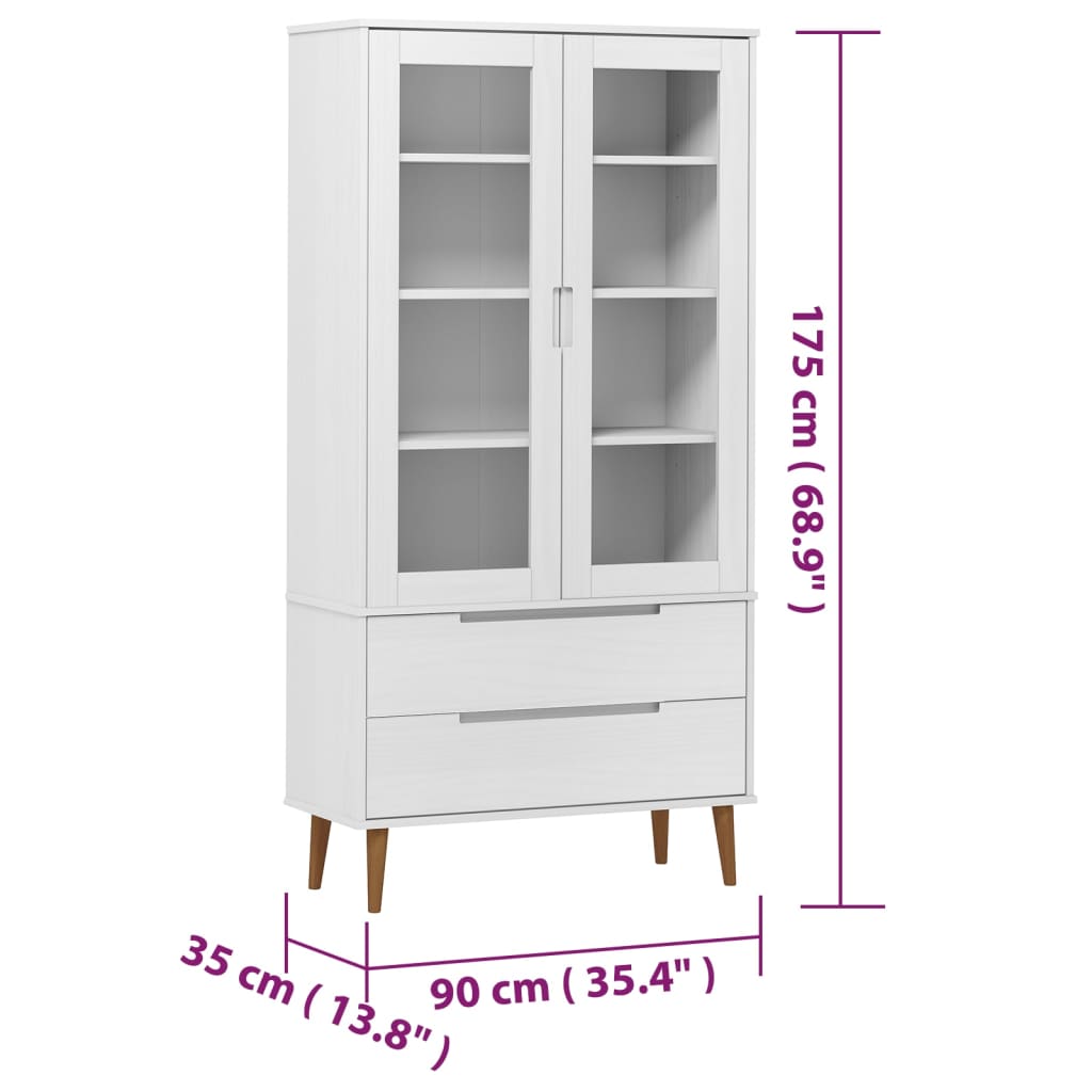 Lasikaappi MOLDE valkoinen 90x35x175 cm täysi mänty