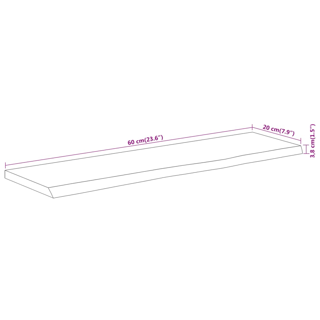 Seinähylly 60x20x3,8 cm suorakaide täysi akasiapuu elävä reuna