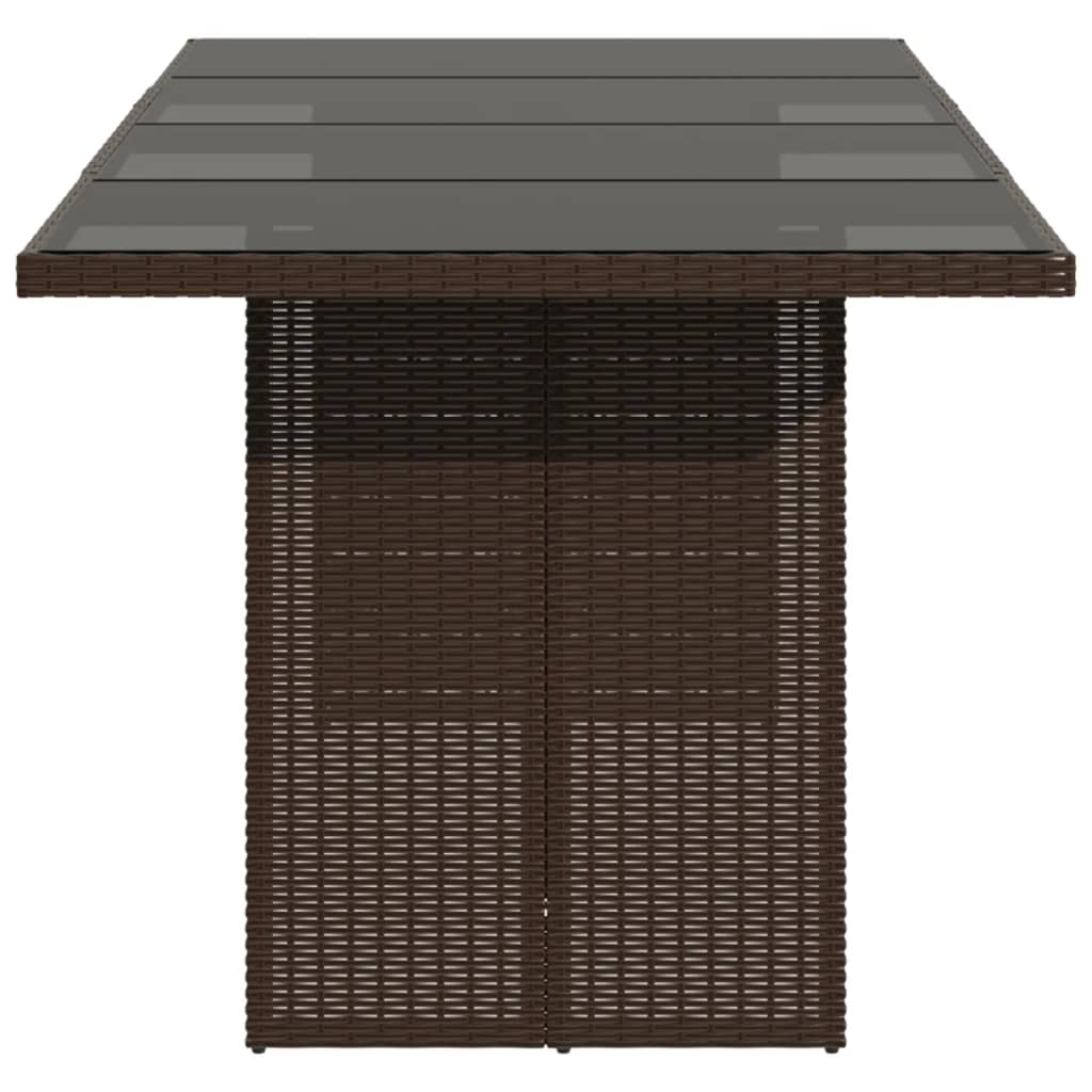 Puutarhapöytä lasipöytälevy ruskea 190x80x74 cm polyrottinki