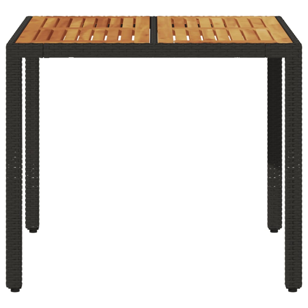 Puutarhapöytä akasiapuu ja polyrottinki musta 90x90x75 cm