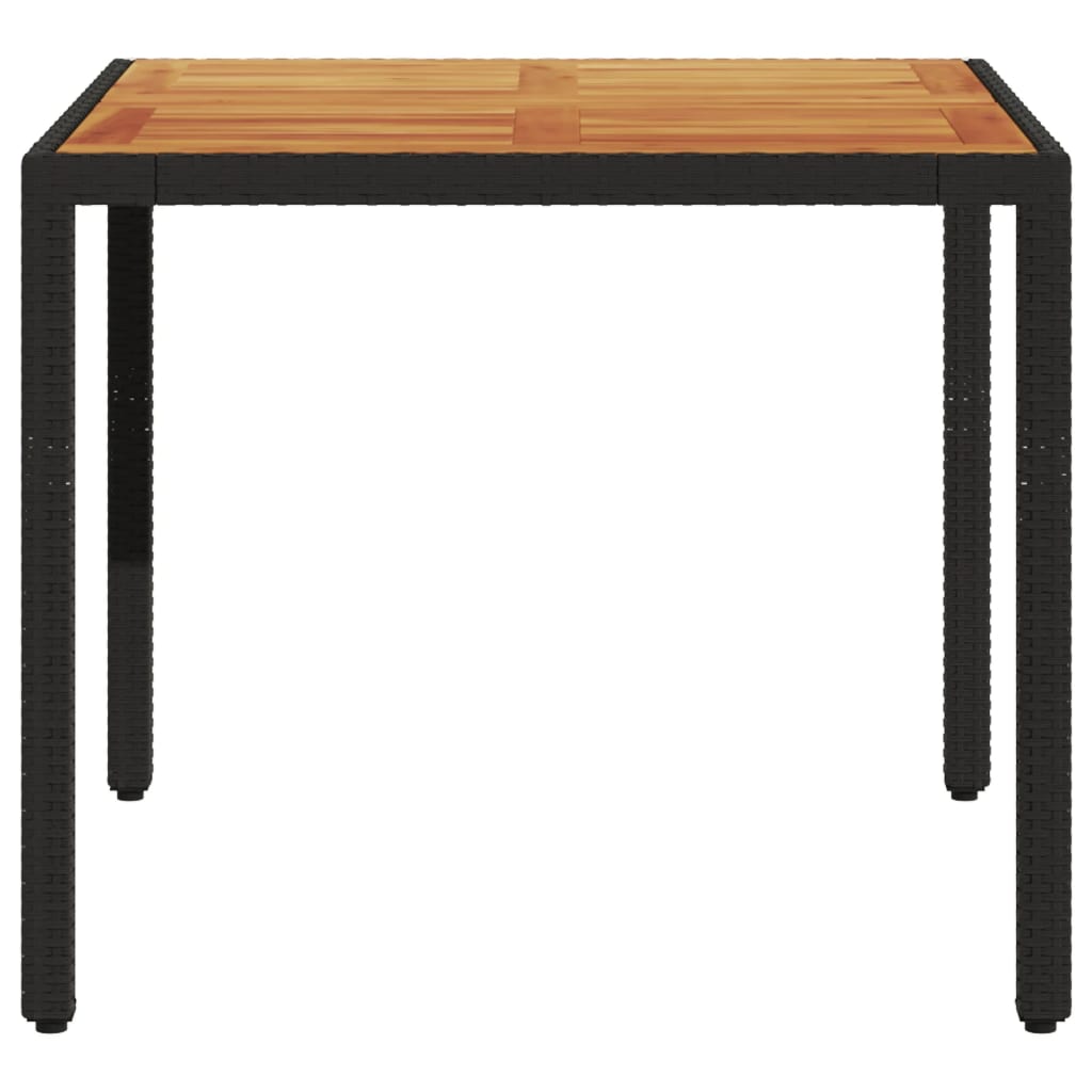 Puutarhapöytä akasiapuu ja polyrottinki musta 90x90x75 cm