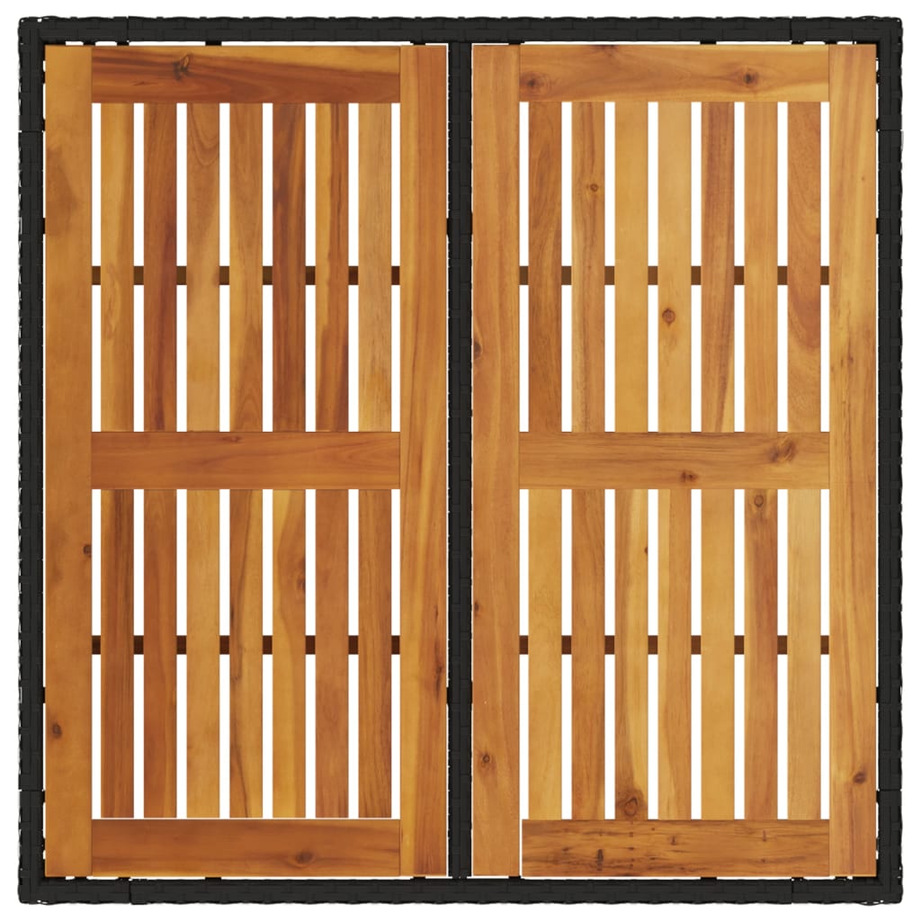 Puutarhapöytä akasiapuu ja polyrottinki musta 90x90x75 cm
