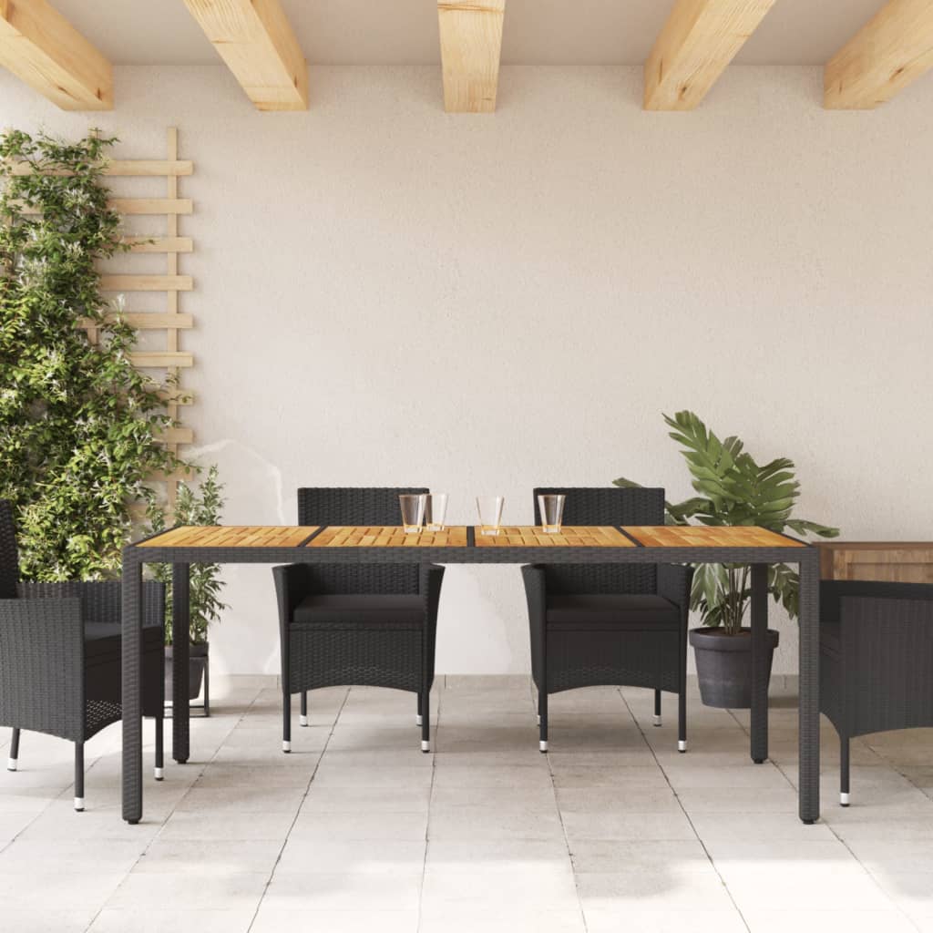 Puutarhapöytä akaasia pöytälevy musta 190x90x75 cm polyrottinki