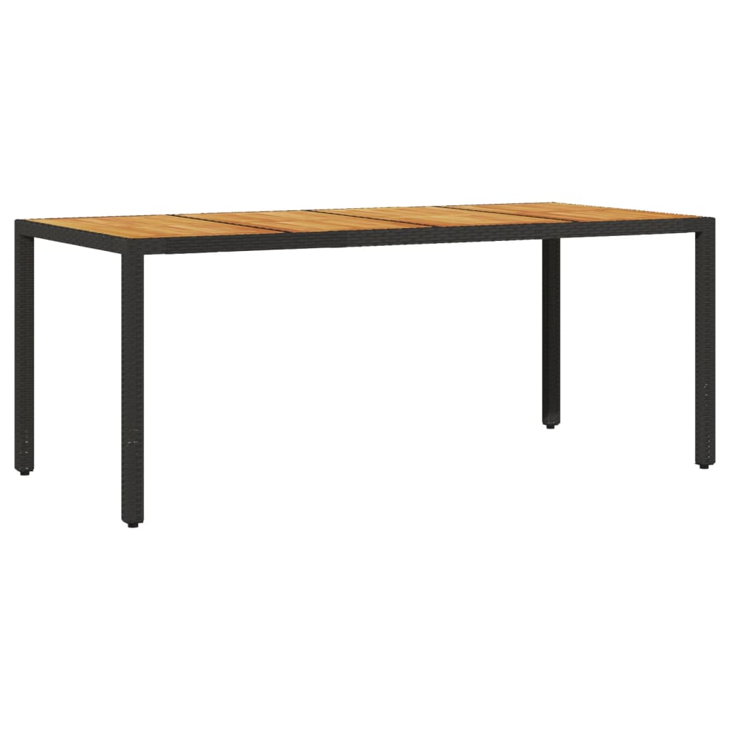 Puutarhapöytä akaasia pöytälevy musta 190x90x75 cm polyrottinki