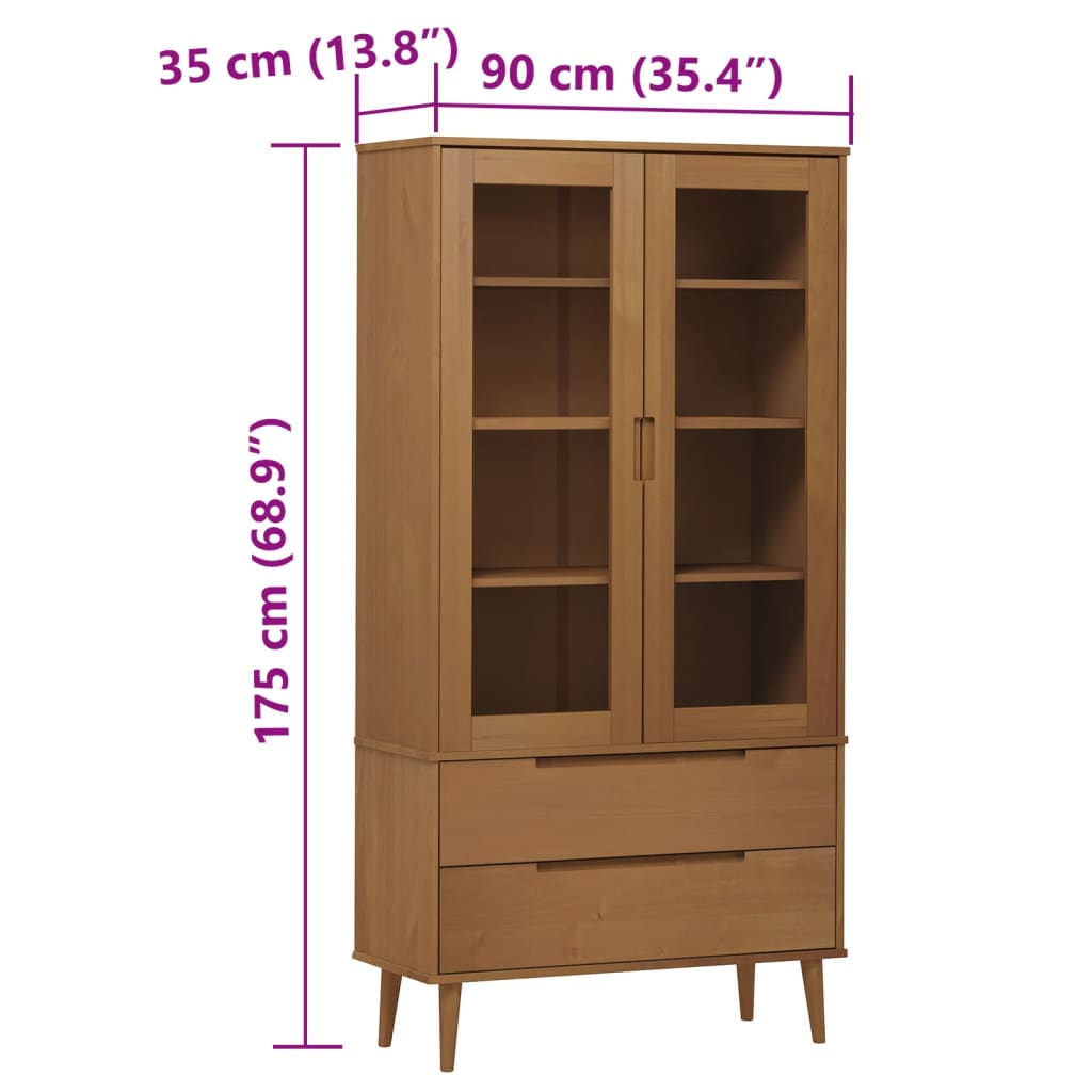 Lasikaappi MOLDE ruskea 90x35x175 cm täysi mänty