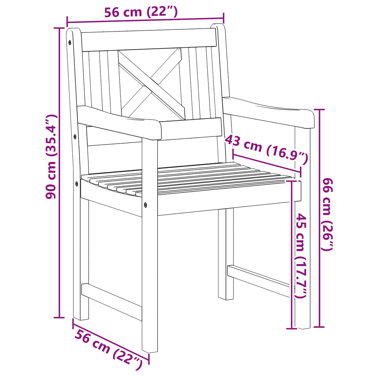 Puutarhan Tuoli 2 pcs 56 x 56 x 90 cm Tiheä akasiapuu