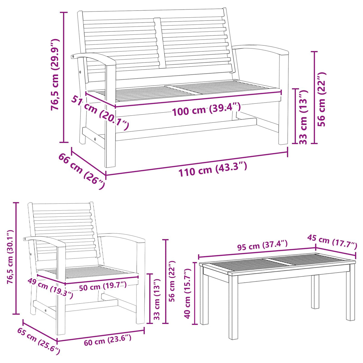 Puutarhasohva Setti 5 pcs Luonnollinen Tiikkipuu