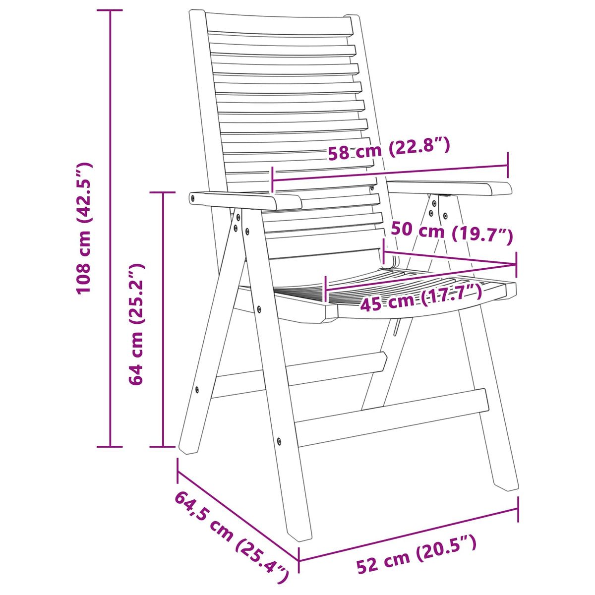 Puutarhan Tuoli 4 pcs Ruskea 52 x 64.5 x 108 cm Täysi tiikki