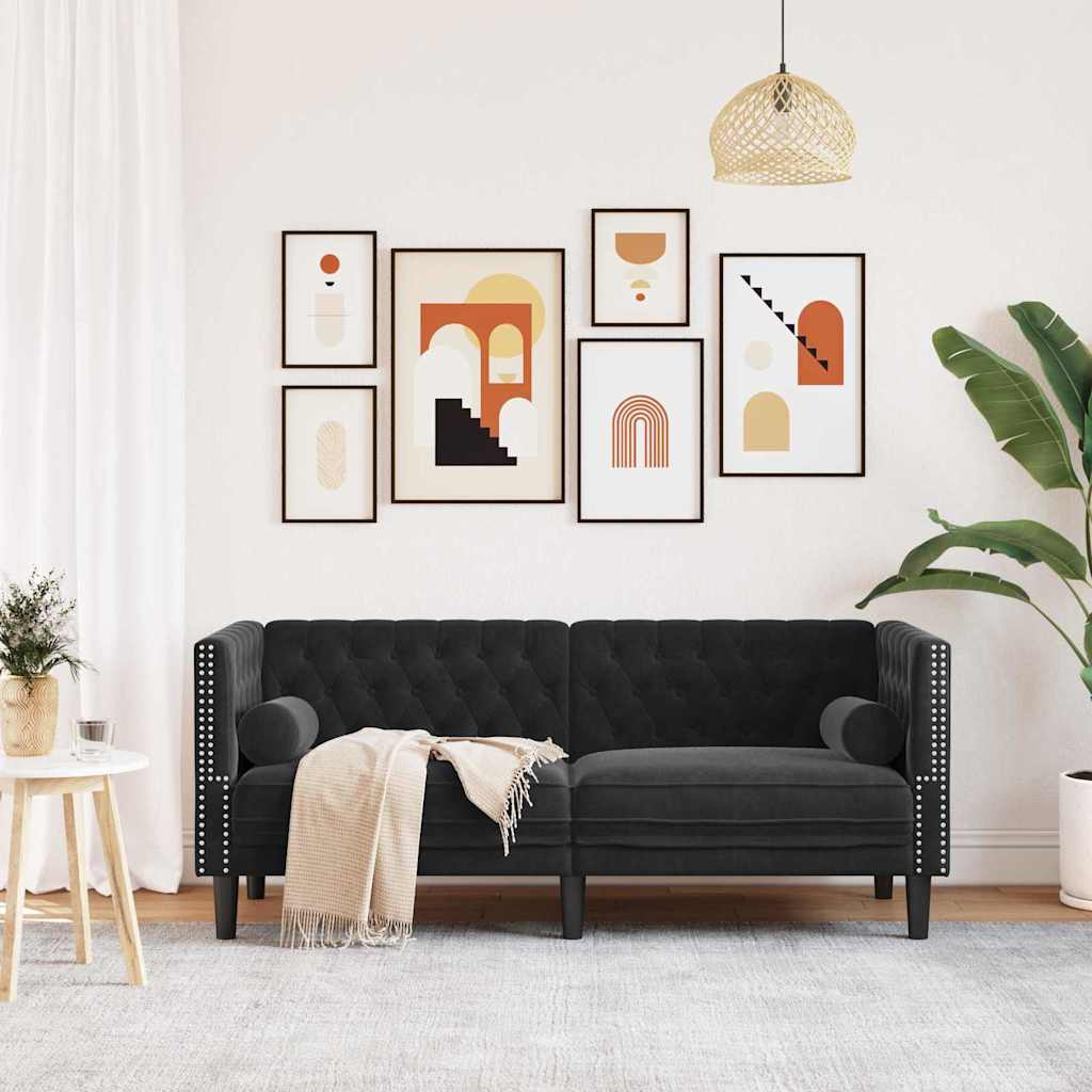Chesterfield-sohva tyynyllä Musta 174 x 74.5 x 70.5 cm Sametti