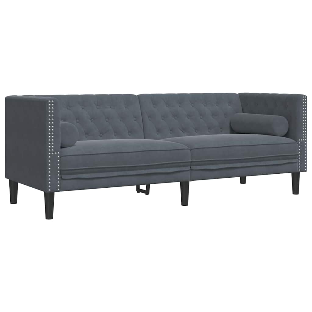 Chesterfield-sohva Tummanharmaa 194 x 74.5 x 70.5 cm Sametti