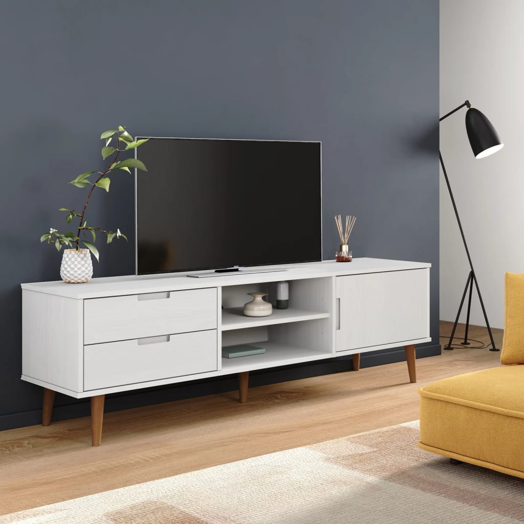 MOLDE Tv-taso valkoinen 158x40x49 cm täysi mänty